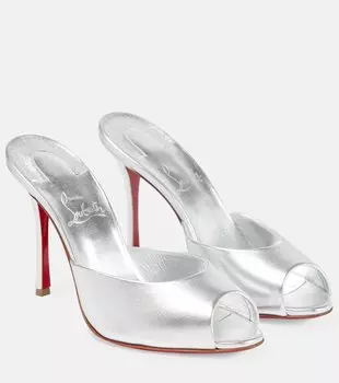 Долли мюли из металлизированной кожи Christian Louboutin, Silver/Lin Silver