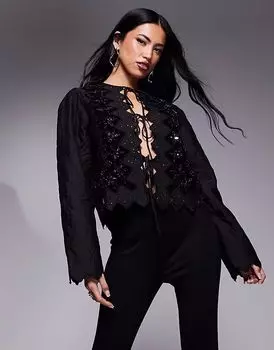 Домашнее пальто River Island с вышивкой черного цвета