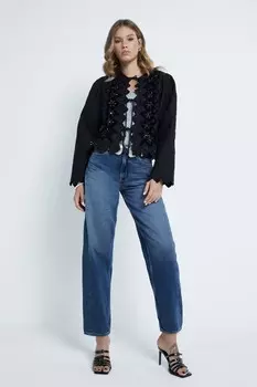 Домашнее пальто с вышивкой River Island, черный