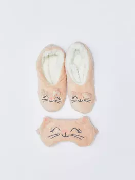 Домашние носки для девочек с вышивкой и повязка на голову для сна LCW Kids