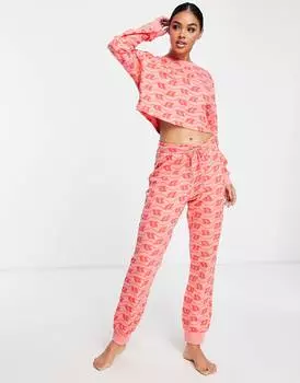 Домашний комплект с монограммой ASOS DESIGN lounge розово-красного цвета