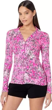 Домашний топ Lilly Pulitzer Pj Knit Long Sleeve Button-Up Top, цвет Plumeria Pink/Purposefully Pink