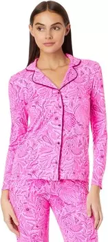 Домашний топ Lilly Pulitzer Pj Knit Long Sleeve Button-Up Top, цвет Cerise Pink Pinkie Promises