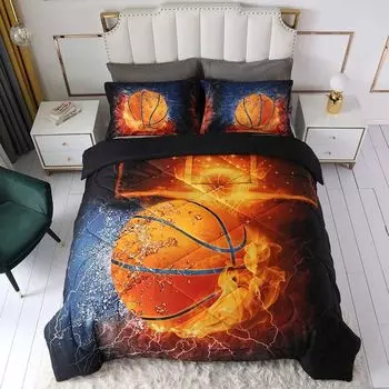 Домашняя кровать 3D Sports Fire Баскетбольный комплект постельного белья для мальчиков-подростков, комплекты пододеяльников с наволочками, размер 200x135 см, 2 шт., 1 пододеяльник + 1 наволочка Miili