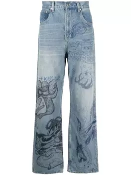 DOMREBEL прямые джинсы с графичным принтом, синий