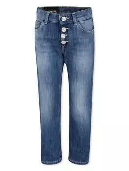 DONDUP KIDS джинсы с нашивкой-логотипом и пуговицами спереди, синий