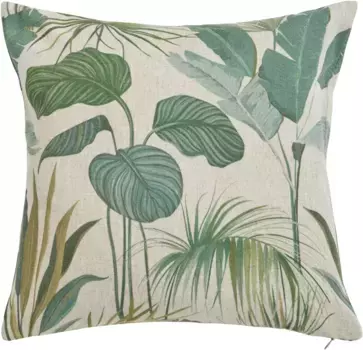 Done. Чехол на подушку "Тропические цветы", (1 шт.), чехол на подушку с принтом с обеих сторон, из холщовой ткани с содержанием льна 45х45 см, зеленый