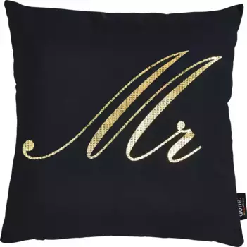 Done. декоративная подушка "Каменный Mr", с надписью Mr, чехол на подушку с наполнителем, 1 шт 45х45 см, цвет goldfarben + bedruckt