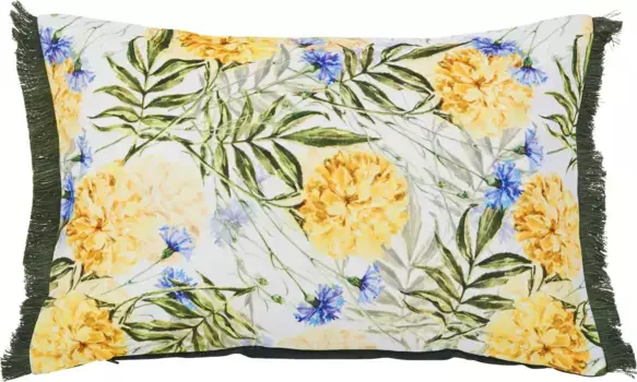 Done. декоративная подушка "Васильки Бахрома", принт, молния, чехол без наполнения, 1 шт 40х60 см, темно-зеленый