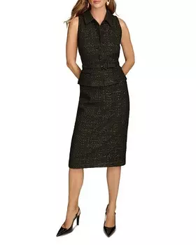 Donna Karan Твидовое платье-футляр с поясом, черный