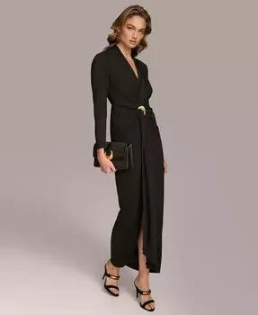 Donna Karan Женское драпированное платье с длинными рукавами и фурнитурой Donna Karan New York, черный
