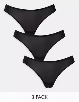 Dorina – Набор из трех невзрачных стрингов черного цвета с v-образным вырезом спереди