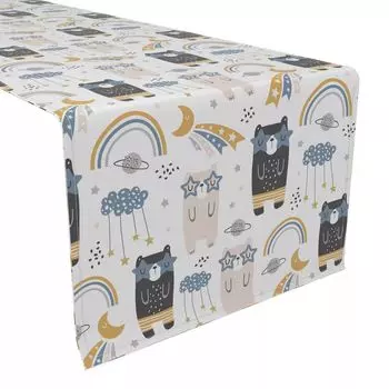 Дорожка для стола, 100% хлопок, 16 x 72 дюйма, медведи, радуга и звезды.