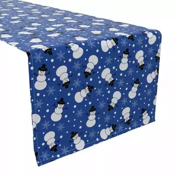 Дорожка для стола, 100 % хлопок, 16х90 дюймов, снеговики на синем фоне.