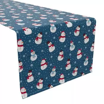 Дорожка для стола, 100% хлопок, 16x108 дюймов, Снеговики в зимней стране чудес.