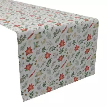 Дорожка для стола, 100 % хлопок, 16x108 дюймов, рождественские растения и цветы