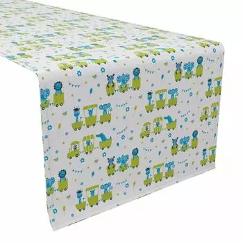 Дорожка для стола, 100 % хлопок, 16x108 дюймов, мультяшные животные и поезда