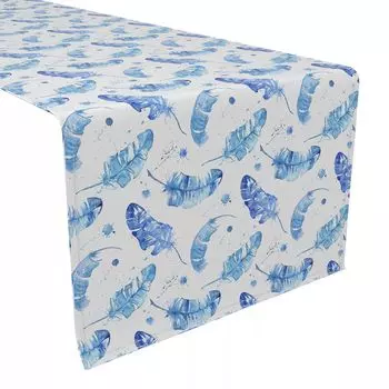 Дорожка для стола, 100 % хлопок, 16x108 дюймов, синие акварельные перья.