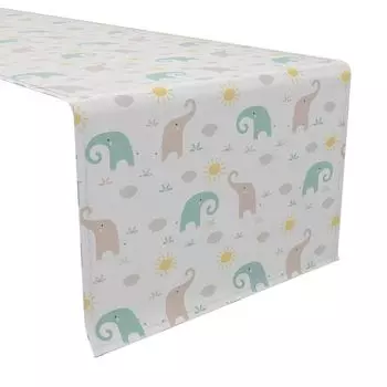 Дорожка для стола, 100 % хлопок, 16x108 дюймов, слоны-близнецы.