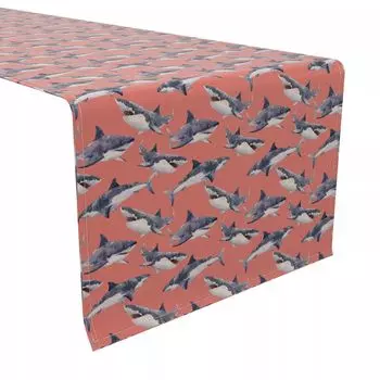 Дорожка для стола, 100 % хлопок, 16x108 дюймов, фон с изображением акулы