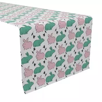 Дорожка для стола, 100 % хлопок, 16x108 дюймов, розовые и зеленые кролики.