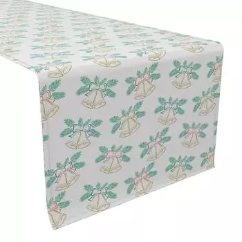 Дорожка для стола, 100 % хлопок, 16x108 дюймов, золотые колокольчики и ленты.