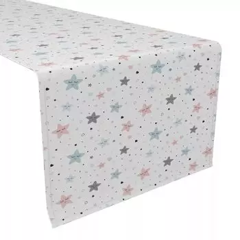 Дорожка для стола, 100 % хлопок, 16x72 дюйма, розовые и синие звезды.