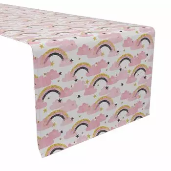 Дорожка для стола, 100 % хлопок, 16x72 дюйма, блестящие розовые радуги.