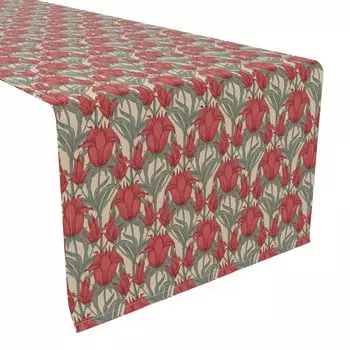 Дорожка для стола, 100 % хлопок, 16x90 дюймов, алые красные цветы.