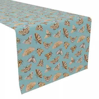 Дорожка для стола, 100 % хлопок, 16x90 дюймов, мотыльки на синем фоне.
