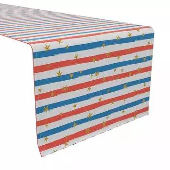 Дорожка для стола, 100 % хлопок, 16x90 дюймов, красные и синие полосы со звездами.