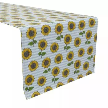 Дорожка для стола, 100 % хлопок, 16x90 дюймов, синие полосы и подсолнухи.