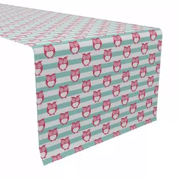 Дорожка для стола, 100 % хлопок, 16x90 дюймов, мультяшные совы в полоску.