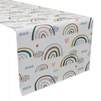 Дорожка для стола, 100 % хлопок, 16x90 дюймов, радуги и сердечки.