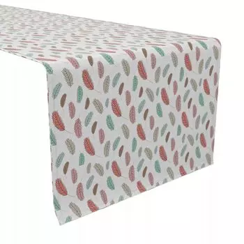Дорожка для стола, 100 % хлопок, 16x90 дюймов, разноцветные перья птиц.