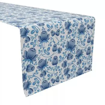Дорожка для стола, 100 % хлопок, 16x90 дюймов, синие лепестки роз