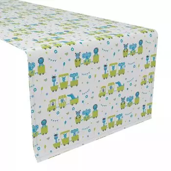 Дорожка для стола, 100% полиэстер, 12x72 дюйма, животные и поезда из мультфильмов