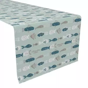 Дорожка для стола, 100 % полиэстер, 14x108 дюймов, каракули-рыбы.