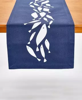 Дорожка для стола с принтом «Косяк рыб», 72 x 14 дюймов Tableau, синий