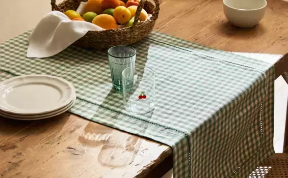 Дорожка для стола в клеточку Zara Home, зеленый