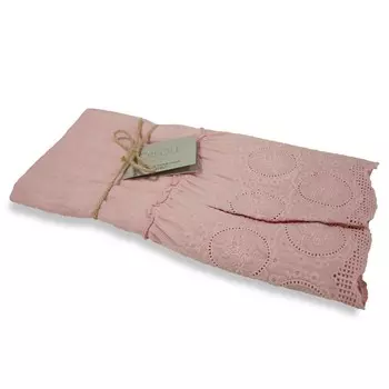 Дорожка на стол из чистого льна с эффектом потертости, однотонная, с кружевом - Betty Creole Home, цвет Malva