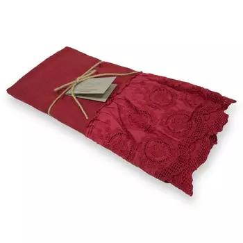 Дорожка на стол из чистого льна с эффектом потертости, однотонная, с кружевом - Betty Creole Home, цвет Lampone