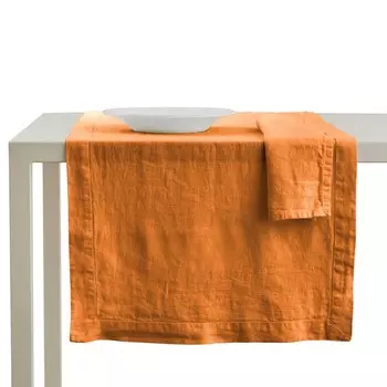 Дорожка на стол из чистого льна, без глажки - Андромеда Lisola Stone, цвет Arancione