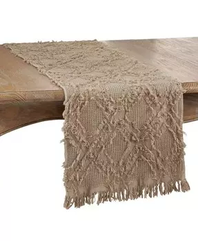 дорожка с бахромой из вафельного плетения Saro Lifestyle, бежевый