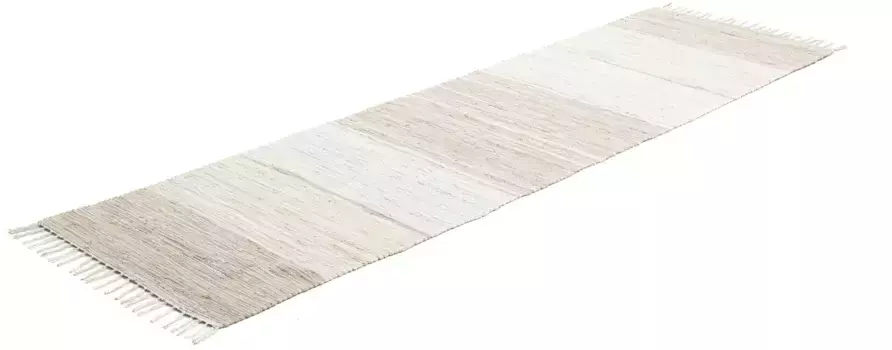 Дорожка THEKO "Stripe Cotton", прямоугольная, ручное плетение плоского переплетения, чистый хлопок, ручное плетение, с бахромой 70х250 см, бежевый
