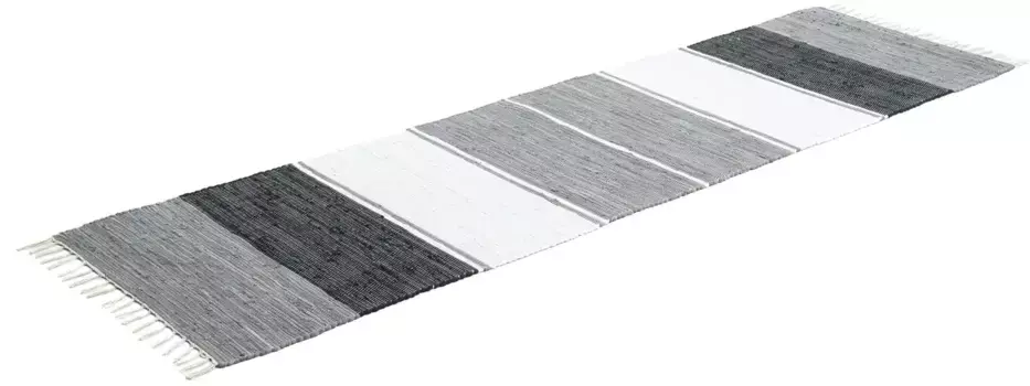 Дорожка THEKO "Stripe Cotton", прямоугольная, ручное плетение плоского переплетения, чистый хлопок, ручное плетение, с бахромой 90х160 см, черный