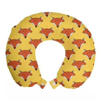 Дорожная подушка ABAKUHAUS Fox, поддержка шеи, морды лесных животных, мультяшный материал, дорожный предмет из пенопласта для самолета и автомобиля, 30х30 см, ржавчина и горчица