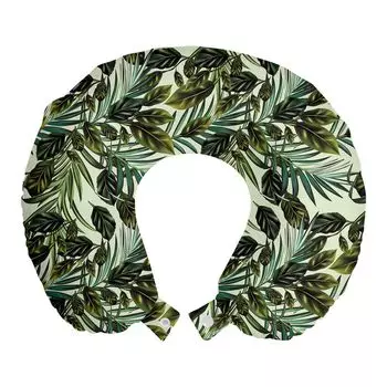 Дорожная подушка ABAKUHAUS Philodendron, поддержка шеи, концепция Jungle Leaves, дорожный предмет из пенопласта для самолета и автомобиля, 30x30 см, светло-зеленый и изумрудный