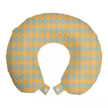 Дорожная подушка ABAKUHAUS Quatrefoil, поддержка шеи, мотив Argyle, дорожная вещь из пенопласта для самолета и автомобиля, 30x30 см, бледно-оранжевый цвет Pale Seafoam