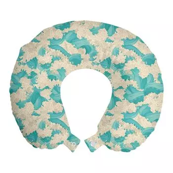 Дорожная подушка ABAKUHAUS Waves, поддержка шеи, al Ethnic Oceanic Blooms, пенопластовый дорожный предмет для самолета и автомобиля, 30x30 см, бирюзовый и бежевый